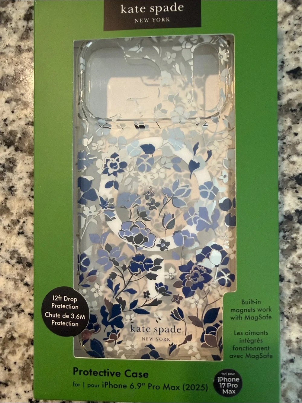 Kate Spade Clear Floral iPhone 17 Pro Max Case in Blue and White